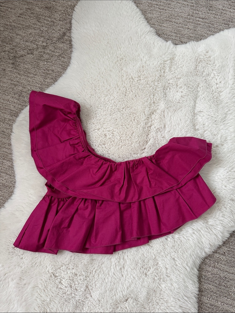 Zara Deep Pink Ruffled Off-Shoulder Top